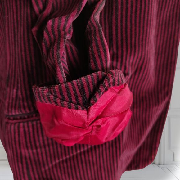 Vintage Perry Ellis Whimsigoth Striped Blazer Size 6 Puff Sleeve Maroon Velour - Picture 6 of 16